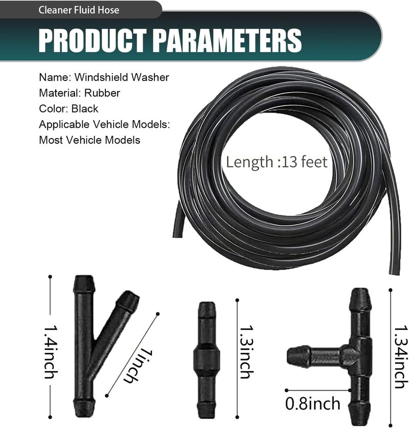 CyperFair 30 PCS Universal Windshield Washer Hose Kit – 13.12Ft/4M, Includes T-Type, Y-Type, & I-Type Fittings – Black Washer Hose for Most Cars & Vehicles – Easy Installation (Black) - Image 2